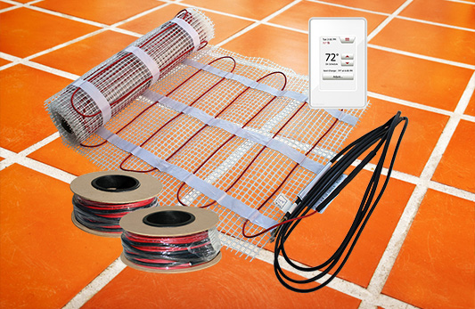 Rolls and mat of ComfortTile floor heating cable